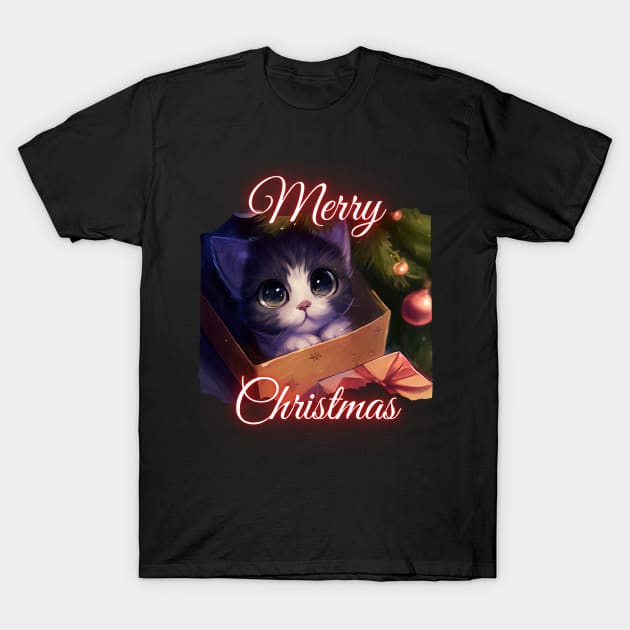 Merry Christmas - Cute Cat Under The Christmas Tree T-Shirt by PD-Store